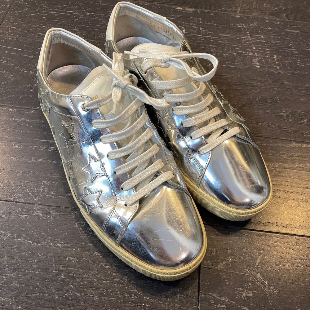 Saint Laurent Court Classic Star Low-Top Sneakers men Silver Metallic Size 44